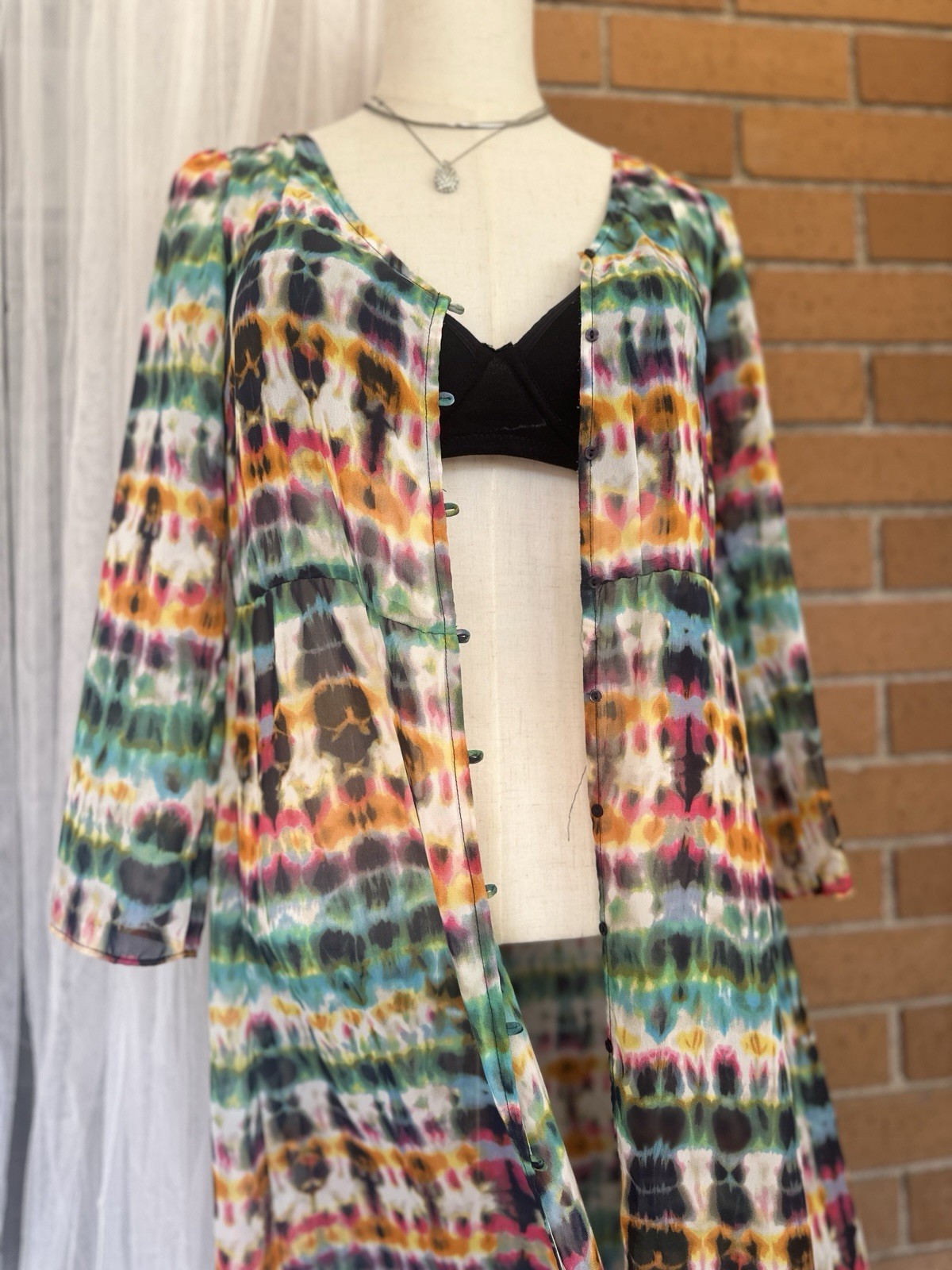 Vestido Camisero Largo Estilo Boho - Print Tie-Dye - Zara Talla M kimono