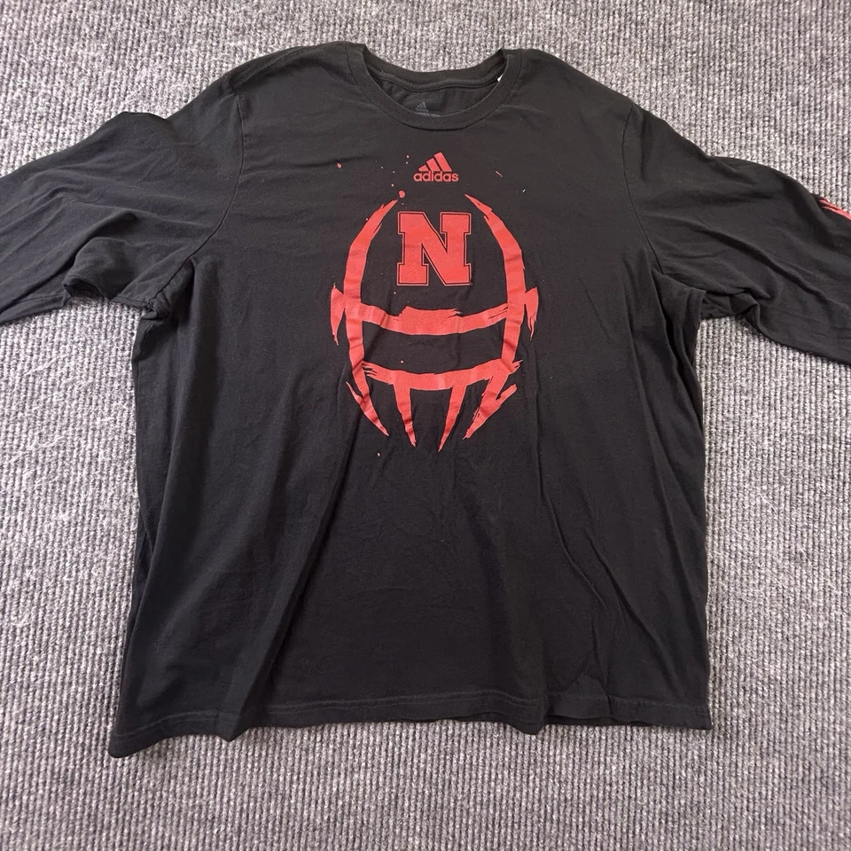 Adidas Mens 3XL Nebraska Huskers Football Long Sleeve Cotton Crew Neck T-Shirt - Image 2 of 4