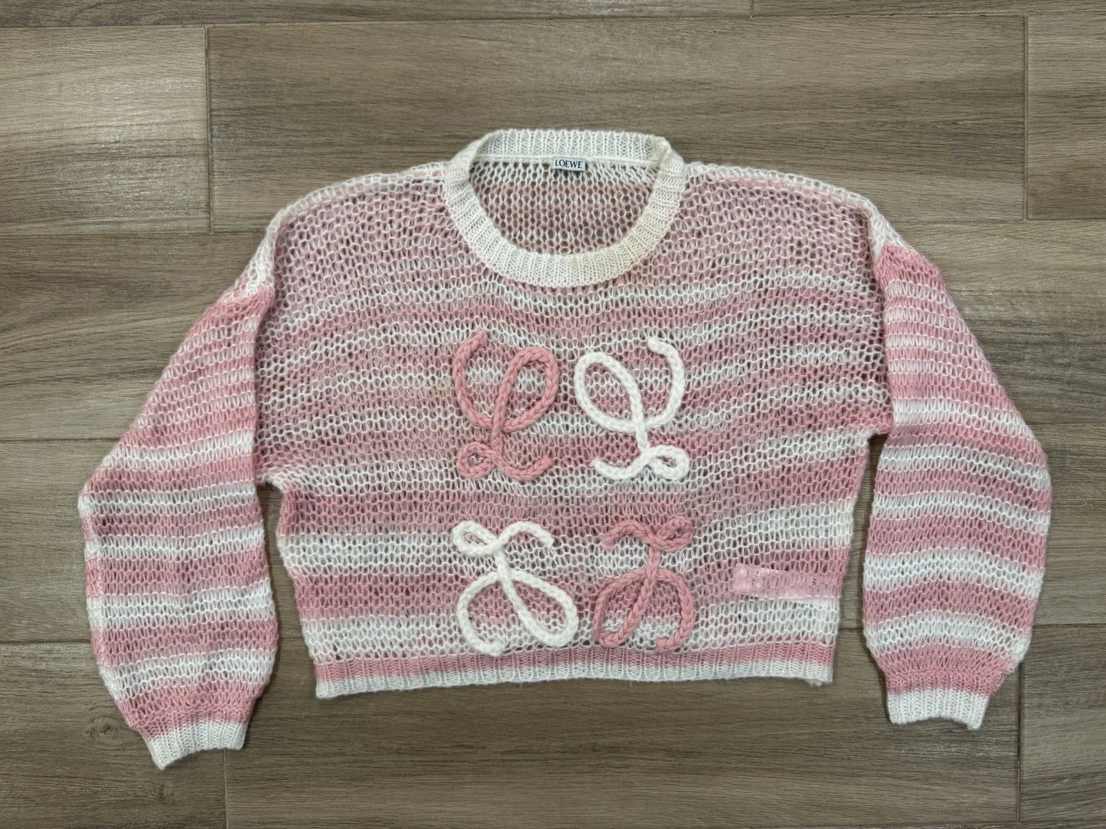 Loewe — Loewe Women's Mohair Wool Sweater MEDIUM Pink Knit Designer Striped Anagram READ