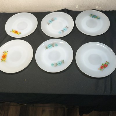 Vintage Anchor hocking Fire King Flower Saucer Plates Small Set Of 6
