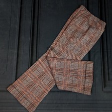 Vintage 70's Disco Pants Pink Plaid Wide Leg Double Knit Women's Size Small XS