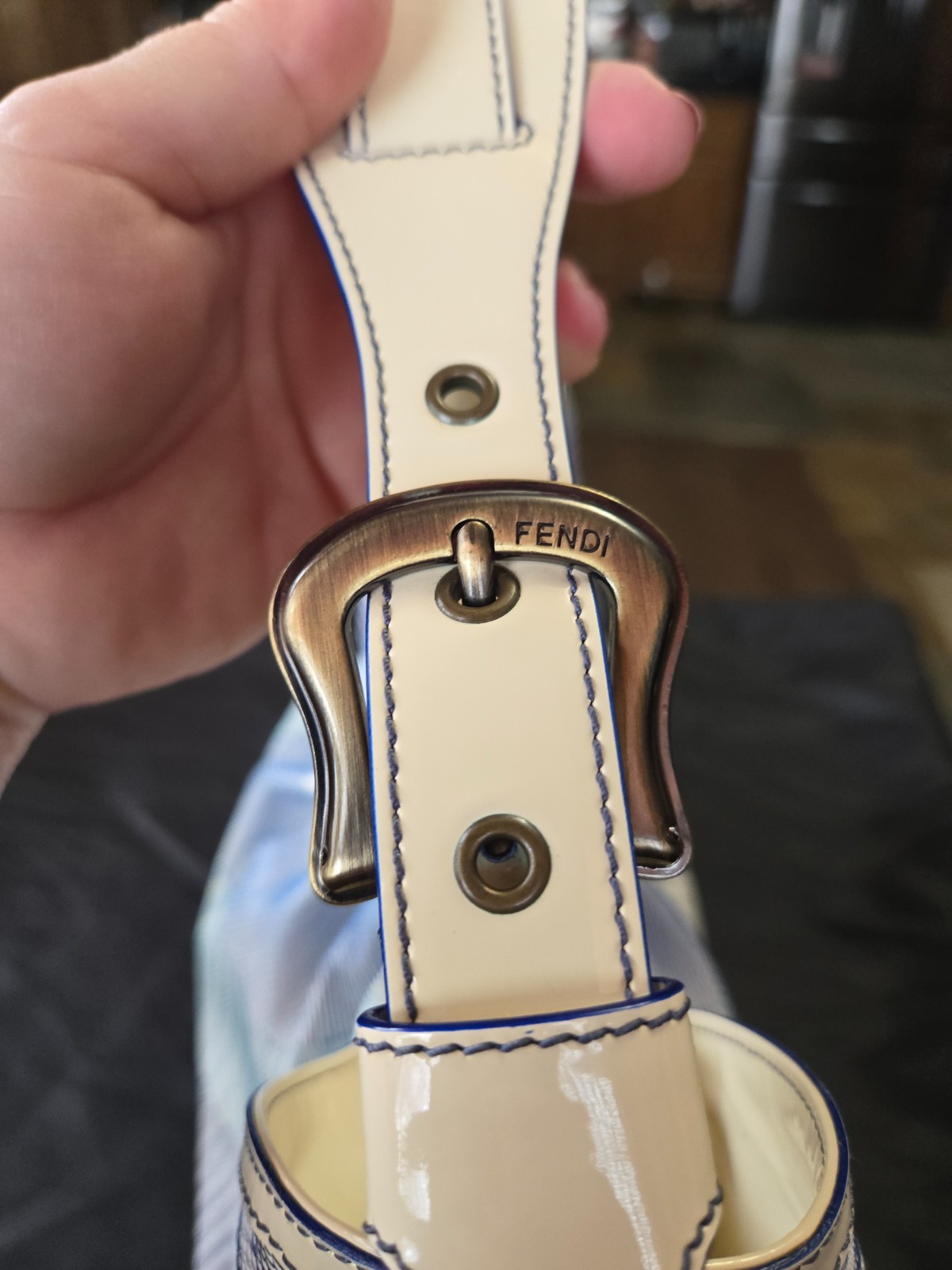 Authentic women's Fendi handbag blue & white thumbnail 9