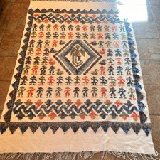 VTG Handwoven Wool Momostenango Multicolor Patterned Blanket Primitive Nature