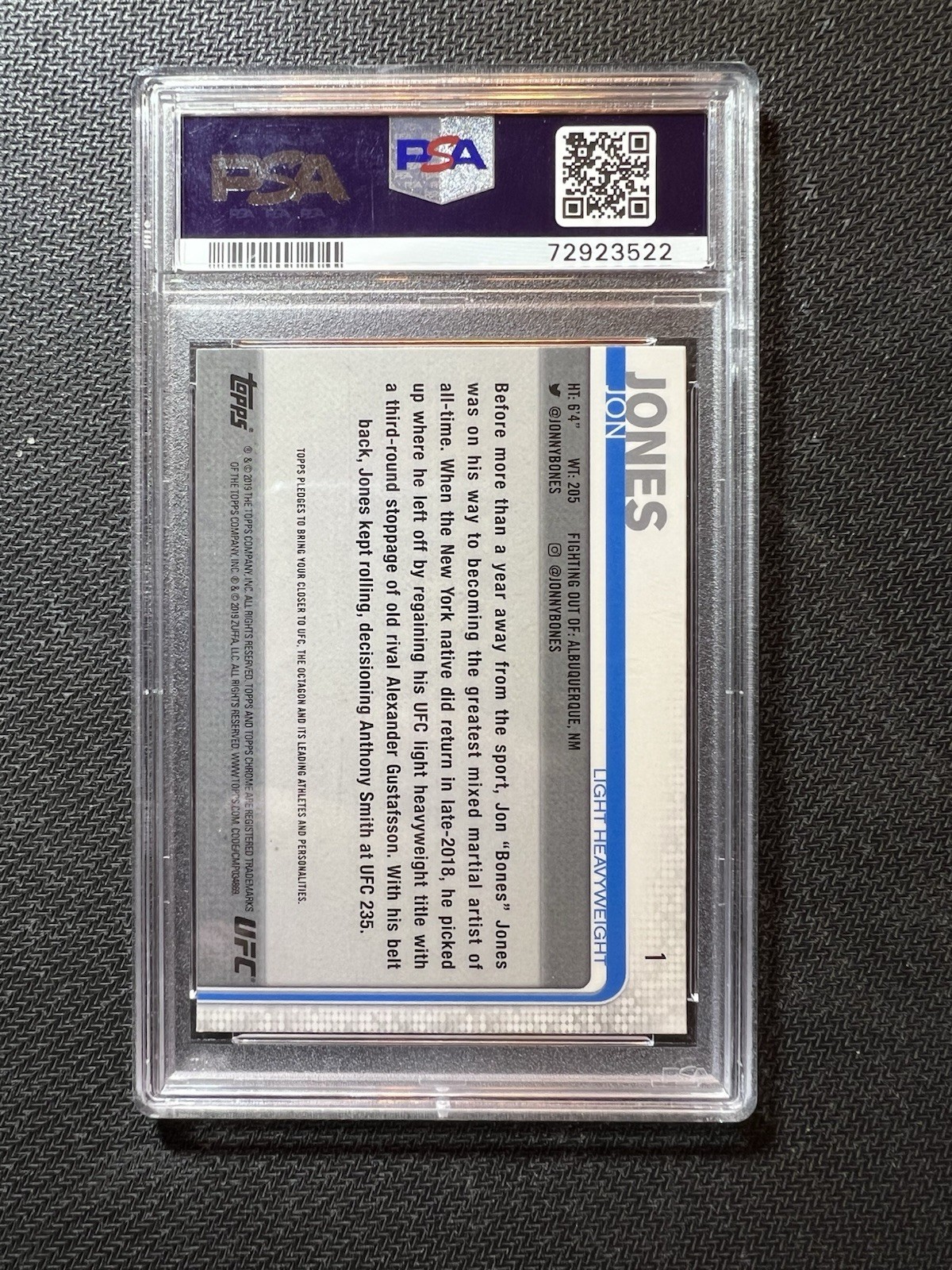 Topps 2019 UFC Chrome Jon Jones #1 Vertical PSA 10 Graded Base Set Card view 8