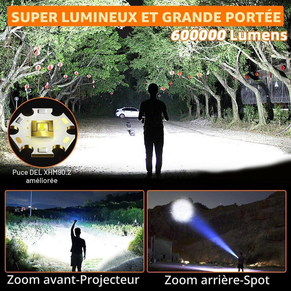 Lampe torche LED rechargeable 5 modes zoom IP67 5000 mAh Azyvum - Photo 2/4
