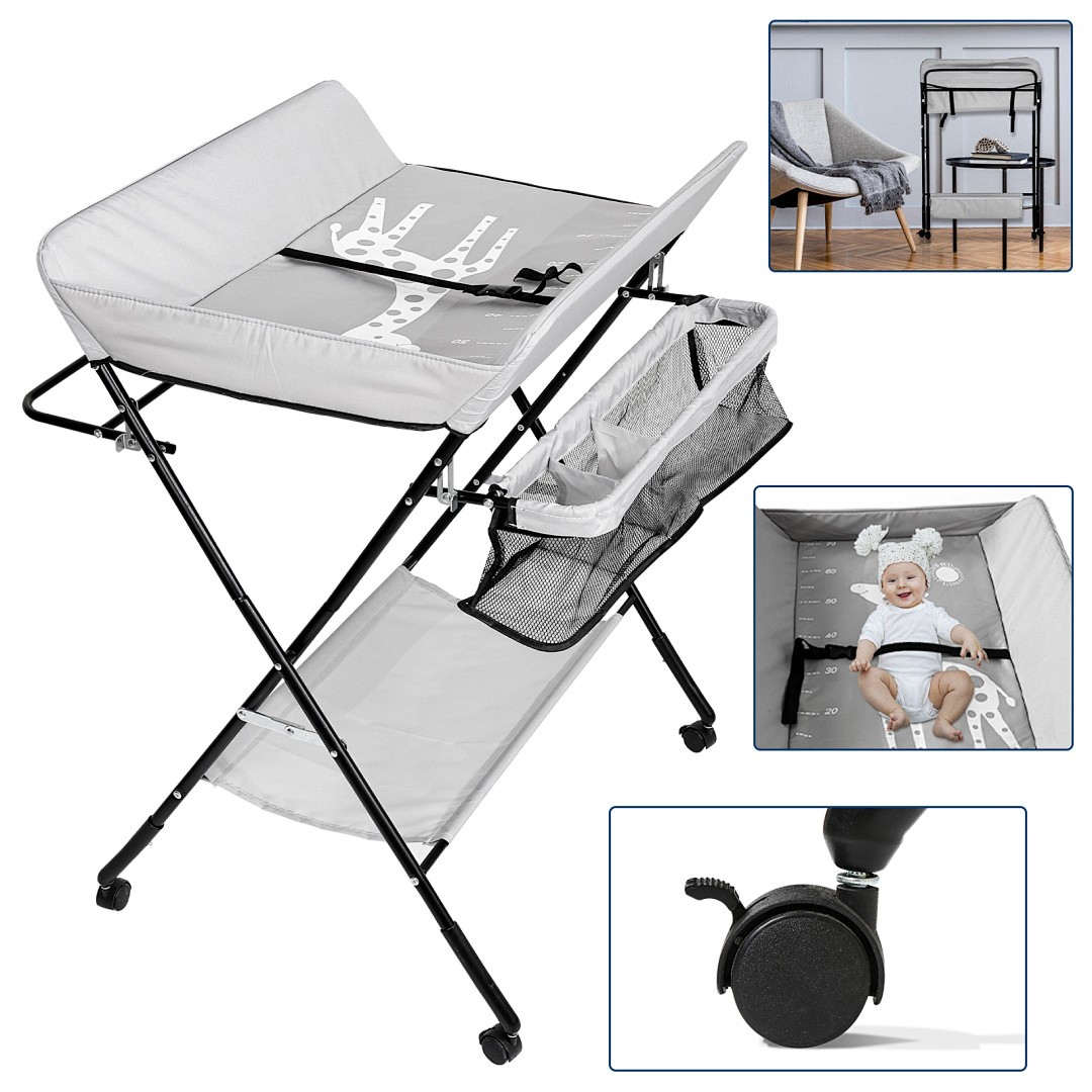 Baby Wickeltisch Wickelkommode mit 4 Rollen Wickelkombi Aufsatz Klappbar