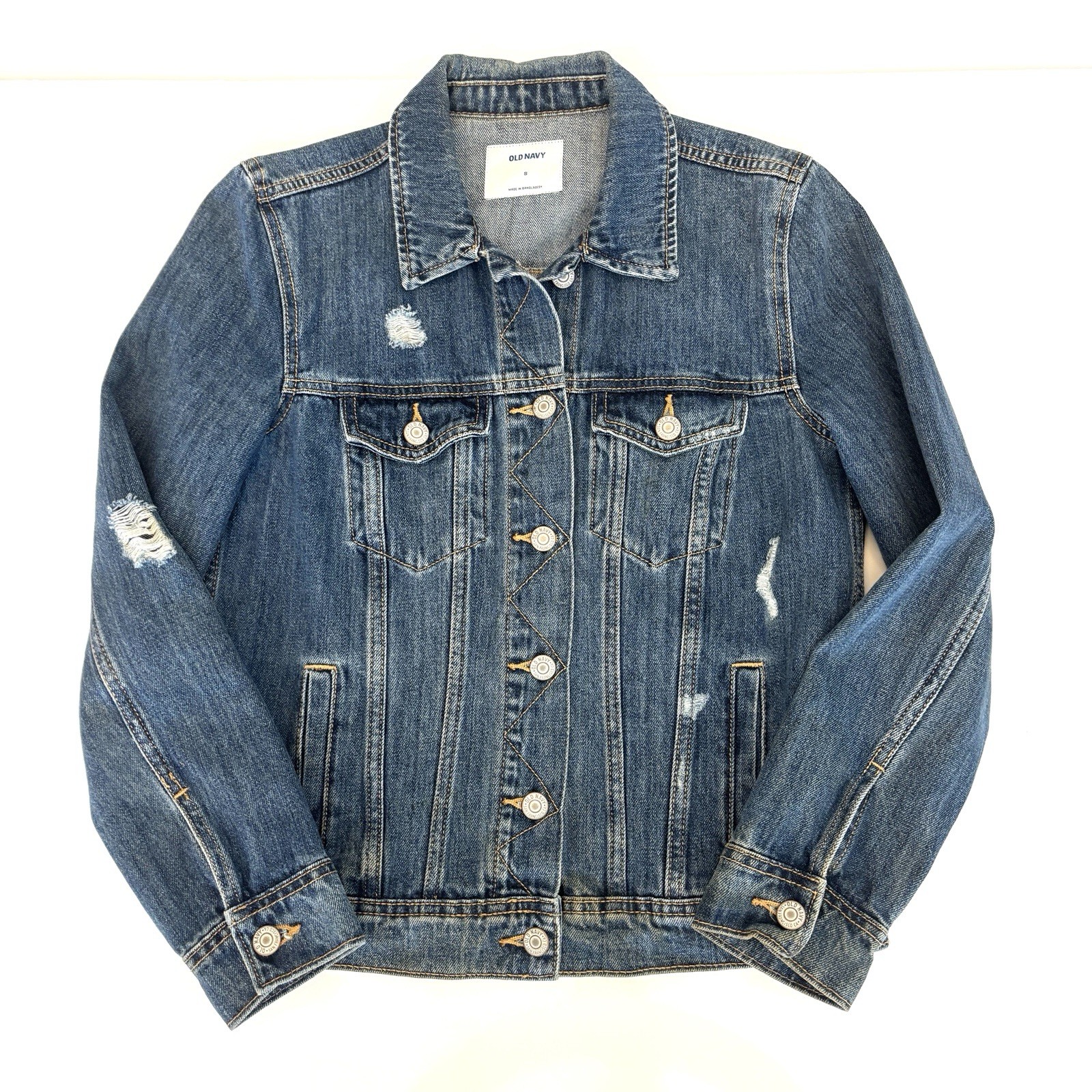 Jean Jacket Distressed Denim  Women's Small Old Navy Blue Classic Cool Casual