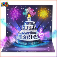 Geburtstagskarte Pop Up Musik Licht 3D Happy Birthday Blau Geschenk Frauen