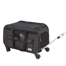 Rolling Pet Carrier with Wheels Telescopic Handle for Small Dog Cat Black