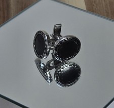 Vintage 1/2" SILVER and BLACK BROADWAY TUXMAKERS Cuff Links