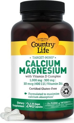 Country Life Target-Mins Calcium Magnesium with Vitamin D-Complex, 1000mg/500mg/
