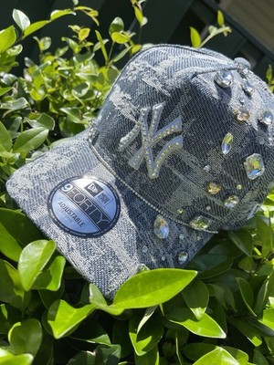 Custom Bling NY Yankees Denim Hat | Rhinestone New Era 9FORTY Adjustable Cap