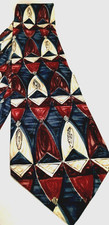 VNTG Barrington Men Tie 100 Silk Painted in Italy Made in USA Red Blue Beige