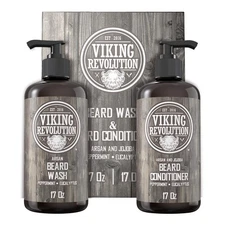 Viking Revolution Beard Wash & Conditioner Set w/Argan & Jojoba Oils – Soften...
