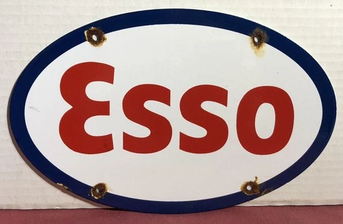 VINTAGE ESSO GASOLINE LOGO MOTOR OIL 11.75” PORCELAIN GAS SIGN