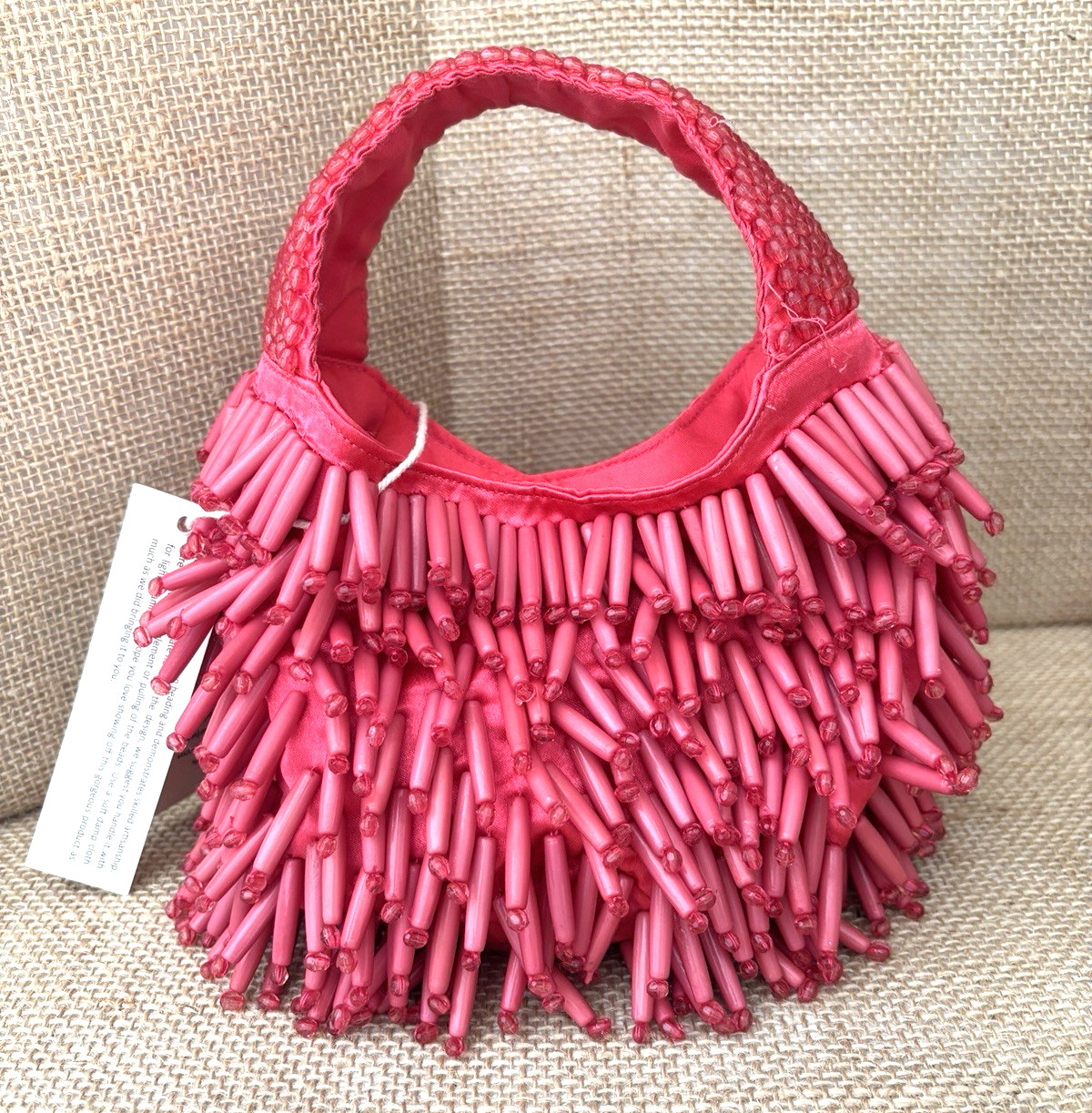 NWT Hot Magenta Pink Beaded Sequin Bag Made In India Viral Trending Small