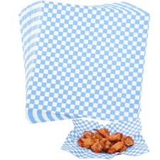 100 Sheets 12x12 Inch Blue and White Checkered Deli Wax Paper for Sandwiches