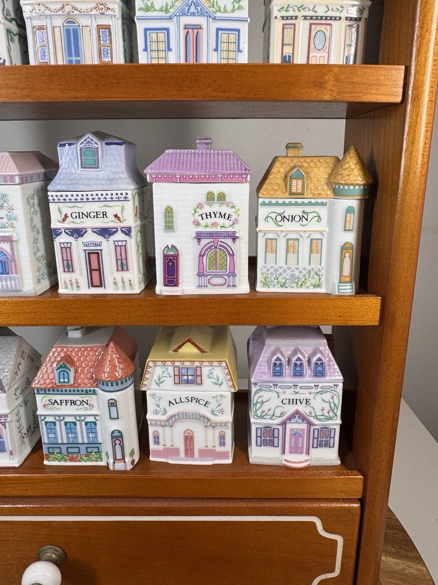 Lenox Spice Village Set Porcelain House 24 Jars with Wooden Rack