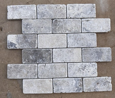 Tumbled Silver Grey Travertine Brick Mosaic Tiles 48 x 100 mm (2" x 4")