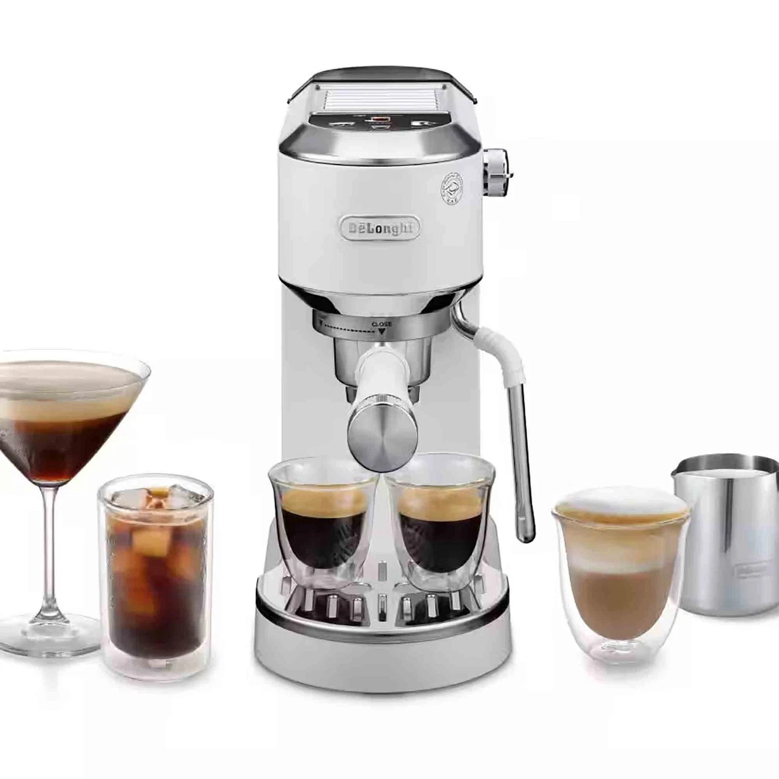 DeLonghi Dedica Duo Espresso Coffee Machine Hot & Cold Brew White EC890.WI