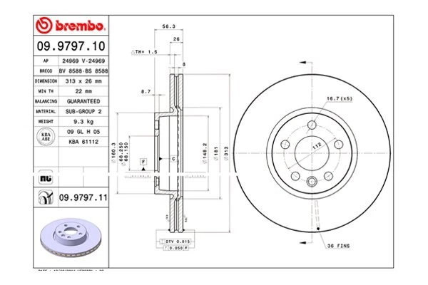 For Volkswagen EuroVan 01-03 UV Coated Series Plain Vented Front Brake Rotor - Imagem 2 de 4