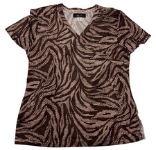 KOI Lite Brown Animal Print Polyester Scrub Top - M