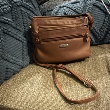 Women s Brown Small Crossbody Bag, Adjustable Strap, Zip Pockets, Silver