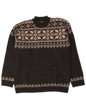 Cottonfield Mens Turtle Neck Jumper Sweater XL Grey Fair Isle Wool EZ19