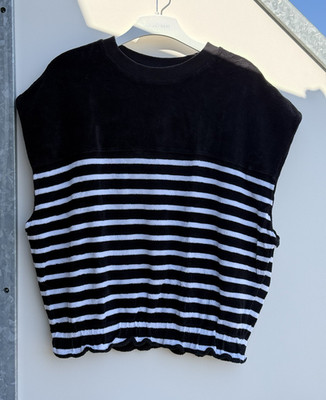 10DAYS Damen Pullunder Strick Bio-Baumwolle schwarz/weiß gestreift Gr. S