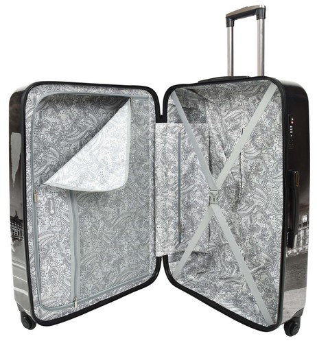 4 Wheel Luggage Hard PC Lightweight Suitcases Travel Bags London Landmarks Print - Picture 20 of 26