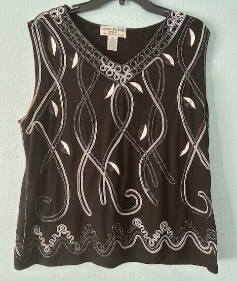 Lauren Michelle Top Women 1X Black Glitter embroidered Metallic