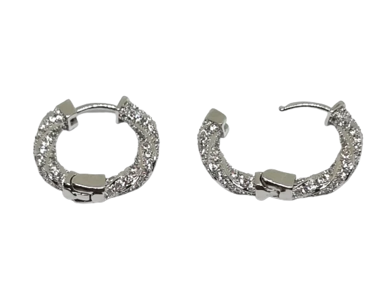 Orecchini donna a cerchio con zirconi cerchietti argento con brillantini bianchi - Immagine 3 di 4