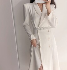 Fashion Double Breasted Split Dress Women's Loose Long Sleeve Dresses Suit Dress
