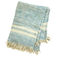 Avoca Wool Scarf NWT Handwoven with Fringe Wicklow Ireland Woven Blue Cream