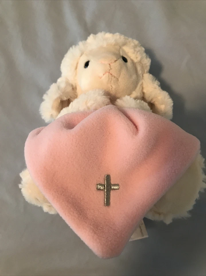 Demdaco Plush Lamb Pink Blanket Nat and Jules Cross No Sound - Image 2 of 4