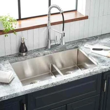 Signature Ortega 32" Undermount 70/30 Double Basin Stainless Steel Kitchen Sink