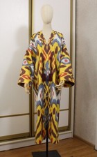 Cotton ikat chapan,Uzbek kaftan cape,boho ikat dress,ethnic abaya,cover kimono