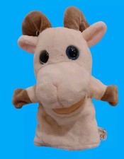 KellyToy Ram Hand Puppet Plush Blue Eyes Horns Cream and Brown Sheep Toy Soft