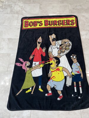 Bob's Burgers Blanket Throw FOX TV Show Cartoon Black 2017 Fleece 60  x 40 