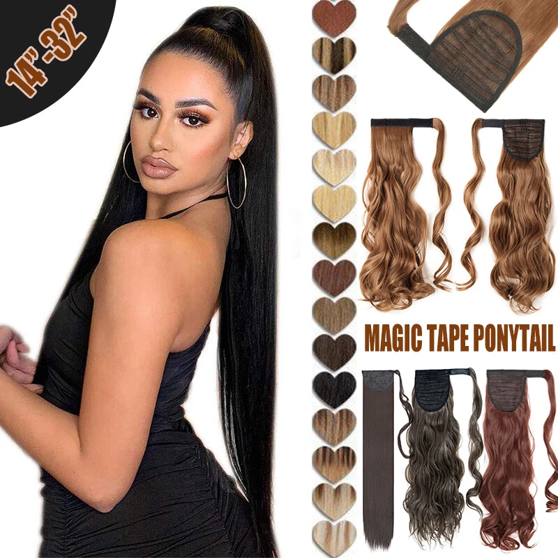 Lange Pferdeschwanz Extensions Magic Tape Clip in Zopf Haarteil