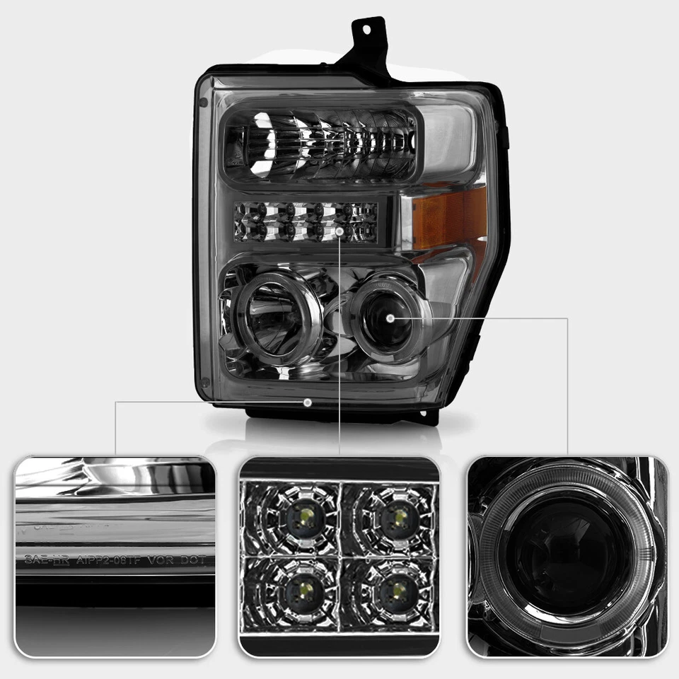 Faros proyectores halo LED DRL Smoke 2008-2010 Ford F250 F350 F450 Superduty Foto 4 de 4