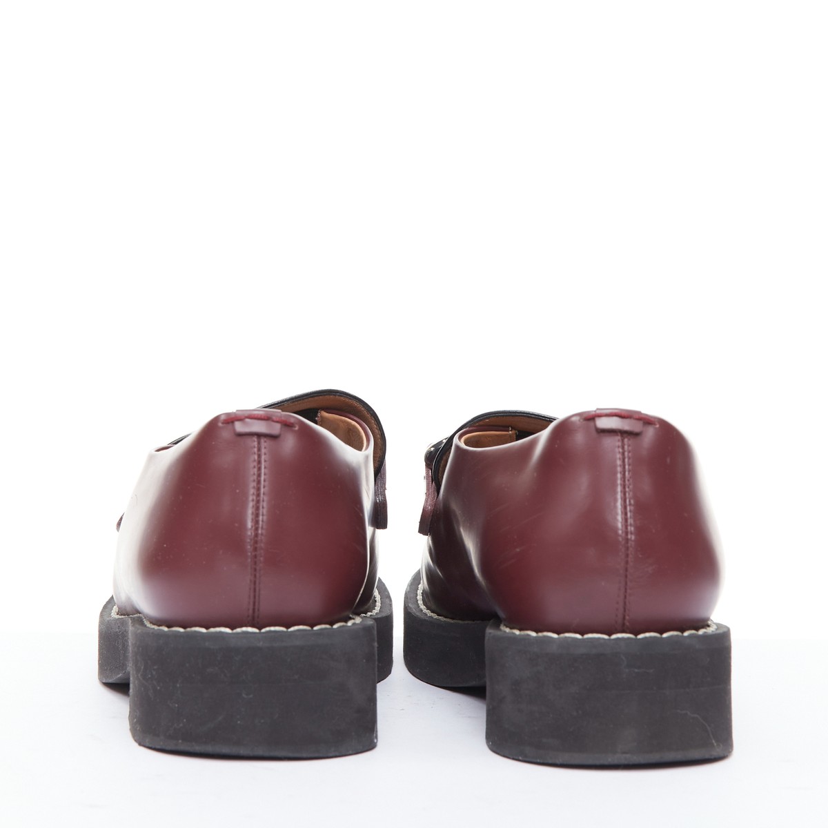 MARNI burgundy black leather silver chunky buckle loafers MARNI burgundy black leather silver chunky buckle loafers