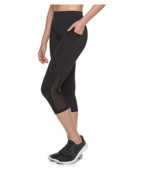 Womens Tek Gear Performance SidePocket Black Capri Leggings Small NEW