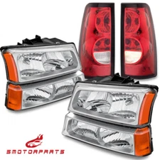 For 2003-2006 Chevy Silverado Chrome Housing Headlights & Red Tail Lights