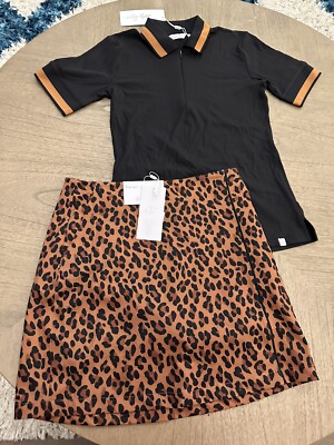 NWT $120 LADY HAGEN Leopard black XS GOLF outfit polo Shirt top skort  skirt