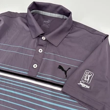 Puma Polo Shirt Mens Small TPC Sawgrass Purple Striped Soft Stretch Golf