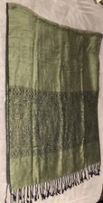 Woven Viscose Green Shawl Scarf Stole Warm Paisley Green 146  x 26  