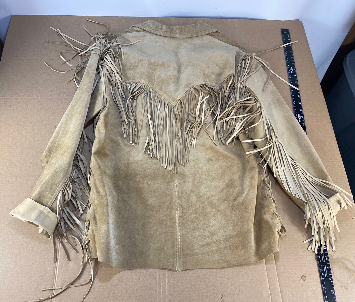 Vintage 60s 70s Womens Leather Suede Hippy Western Fringe Coat Jacket Mod Atomic image 10