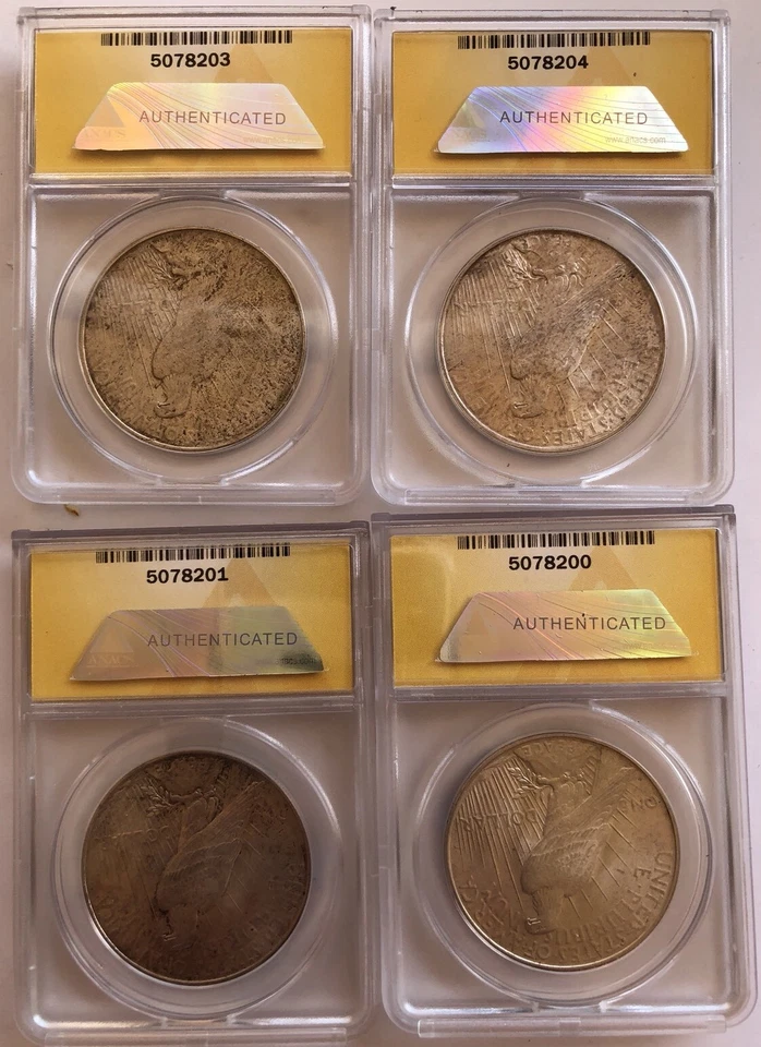 Dólar de plata de la paz 1927-D ANACS MS-63 juego de 4 monedas Cert200-204 oferta que no te puedes perder Foto 3 de 4