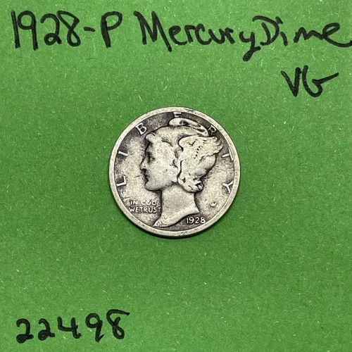 1928-P Mercury Dime 10c Vg Very Good 90% Silver See Pictures